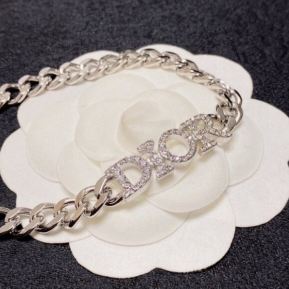 Pave DIOR Lettering Chain Necklace, Adjustable - Picture 6 of 7